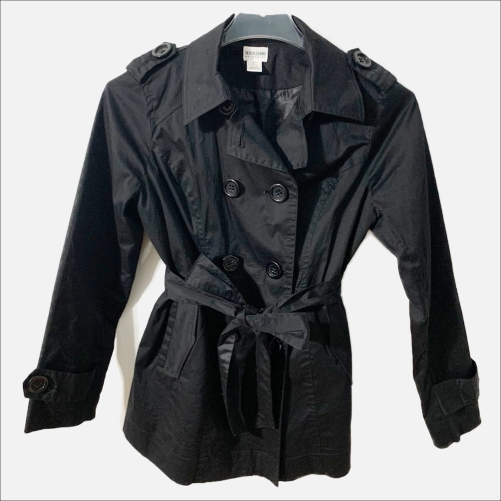 Motherhood Maternity Tie Waist Shorter Length Trench Coat Pointed Collar Lined